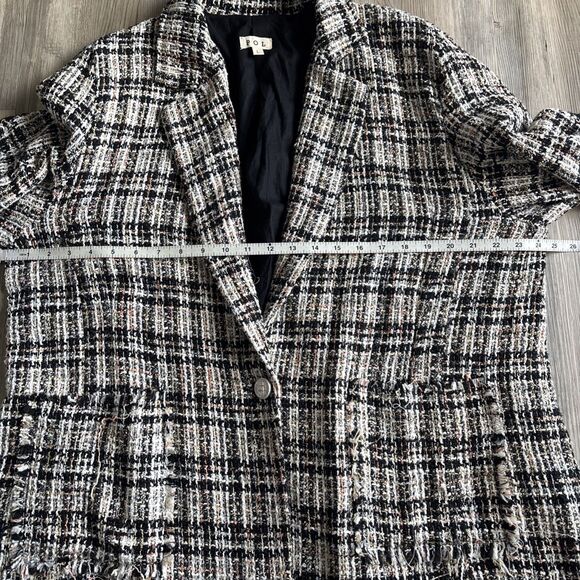 POL Oversized Plaid Long Blazer Heavy Tweed Plaid Blazer Jacket Size Large - Picture 8 of 11
